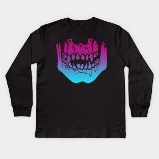 Demon Skeleton Jaw Monster Teeth Vaporwave Kids Long Sleeve T-Shirt